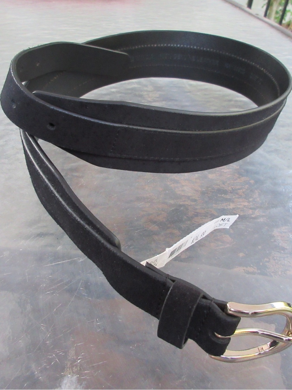 LOFT Black Suede Belt with Silver-Tone Buckle 34”
